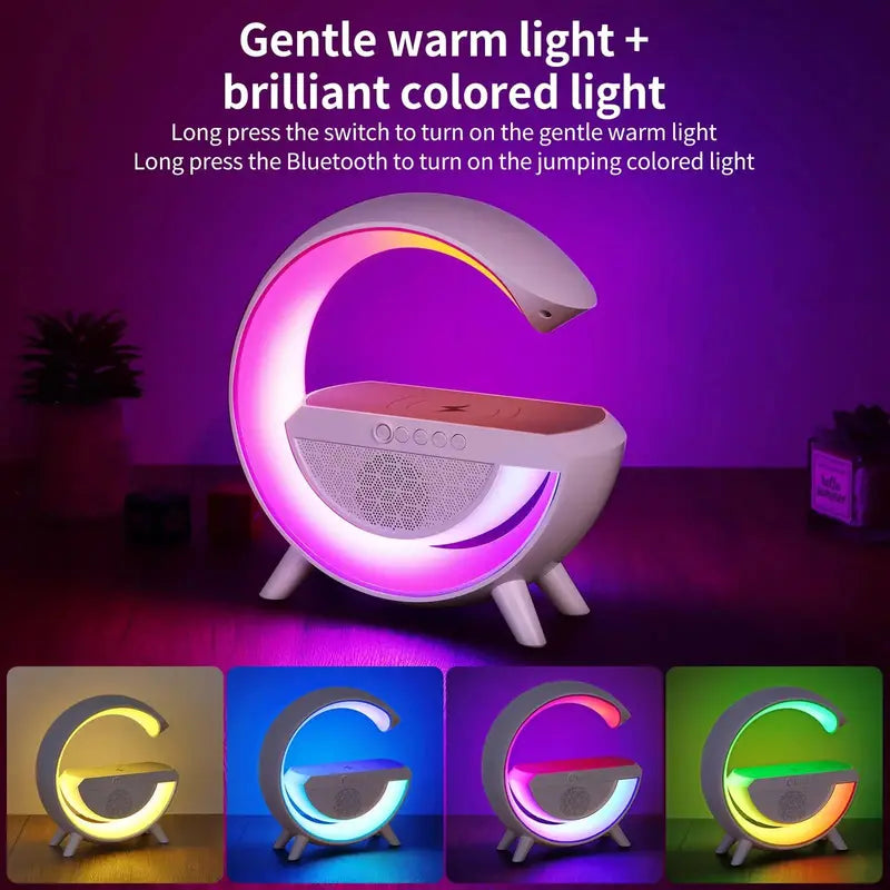 G-Shaped Bluetooth Speaker, 1 Piece Multifunctional Automatic Atmosphere Night Light, Wireless Charging Connection Music Timer Alarm Clock LED Lights for Bedroom Home Room Decor, Room Accessories