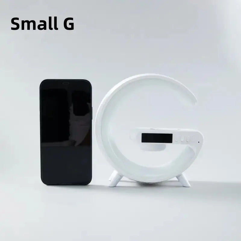G-Shaped Bluetooth Speaker, 1 Piece Multifunctional Automatic Atmosphere Night Light, Wireless Charging Connection Music Timer Alarm Clock LED Lights for Bedroom Home Room Decor, Room Accessories