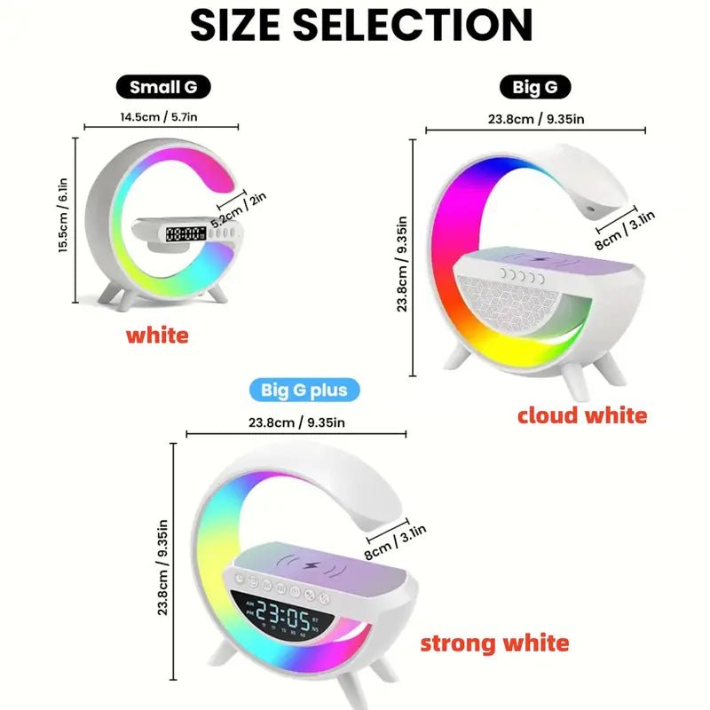 G-Shaped Bluetooth Speaker, 1 Piece Multifunctional Automatic Atmosphere Night Light, Wireless Charging Connection Music Timer Alarm Clock LED Lights for Bedroom Home Room Decor, Room Accessories