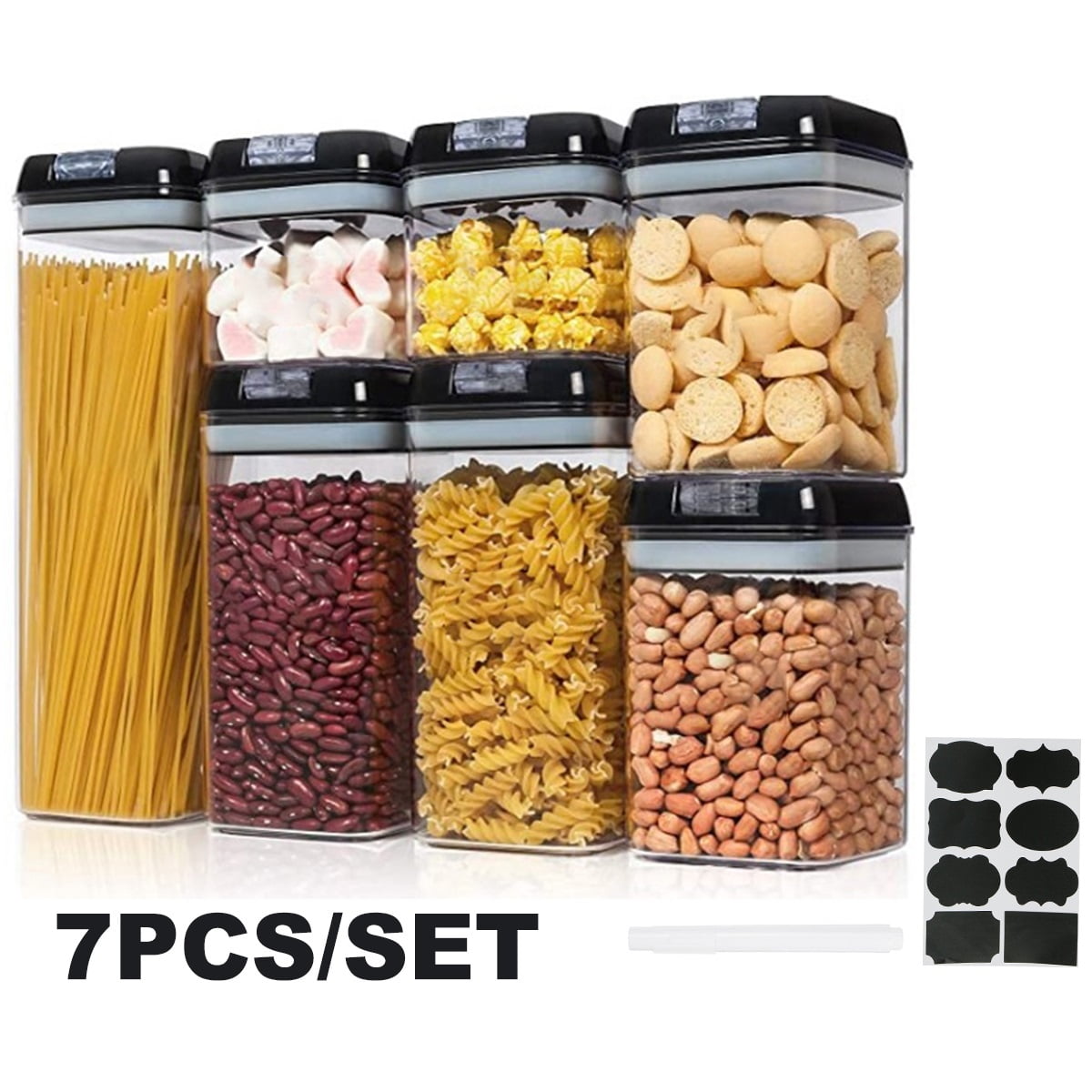 7 Pieces Airtight Food Storage Container Set Kitchen Organization Containers with 8 Labels & Chalk Marker BPA Free Clear Plastic Kitchen and Pantry Organization Containers